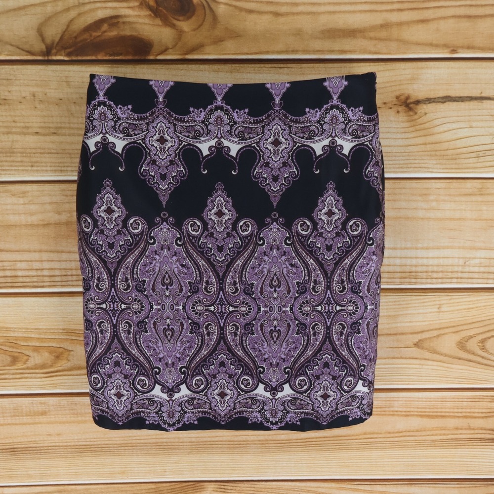 INC International Concepts Short Pencil Skirt Womens Size 8 Purple Paisley Lined